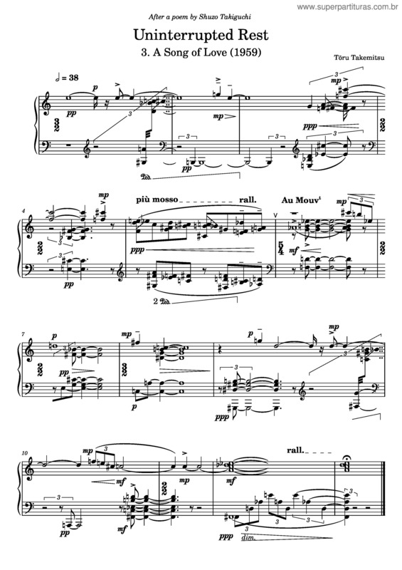 Partitura da música Uninterrupted Rest – Toru Takemitsu