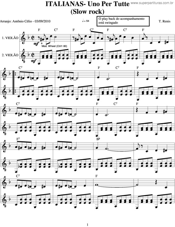 Partitura da música Uno Per Tutte