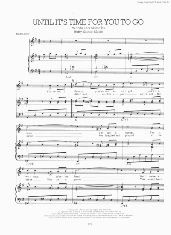 Partitura da música Until It`s Time For You To Go v.2
