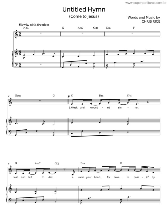 Partitura da música Untitled Hymn Come To Jesus – Chris Rice