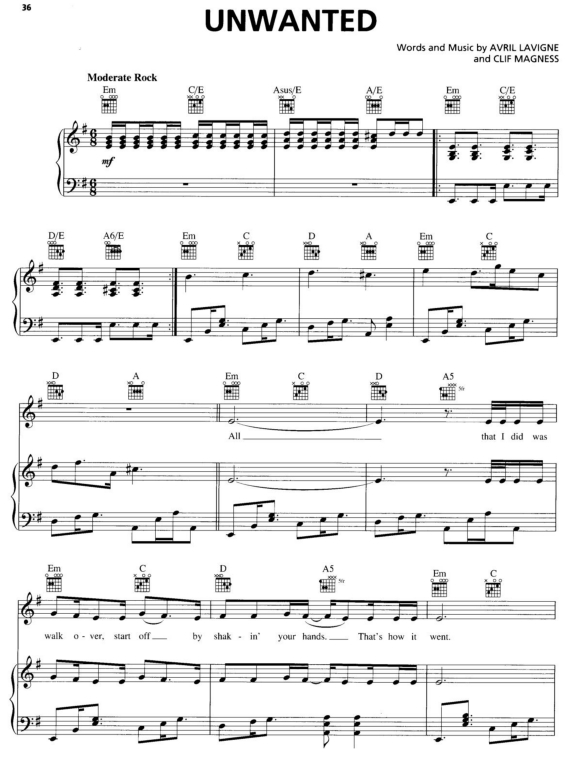 Partitura da música Unwanted v.2