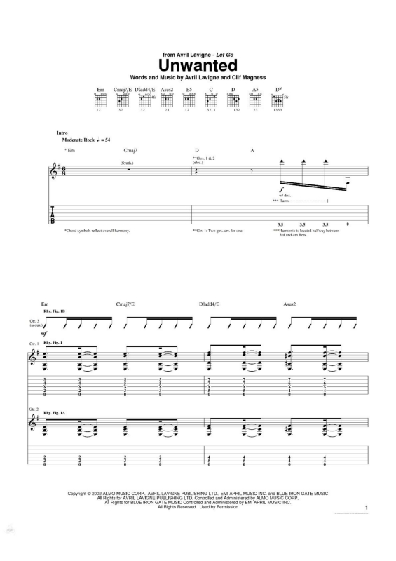 Partitura da música Unwanted