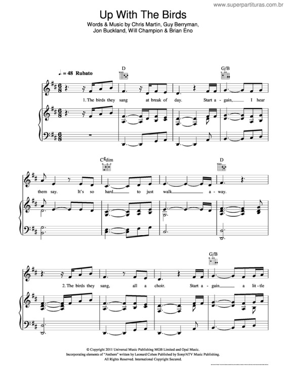 Partitura da música Up With The Birds v.2