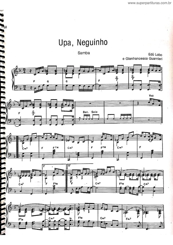 Partitura da música Upa, Neguinho