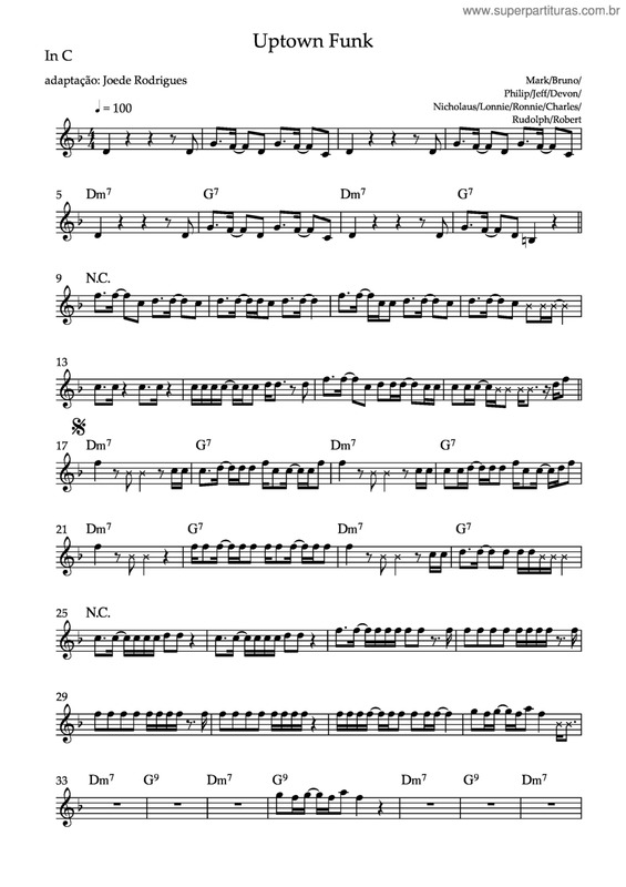Partitura da música Uptown Funk