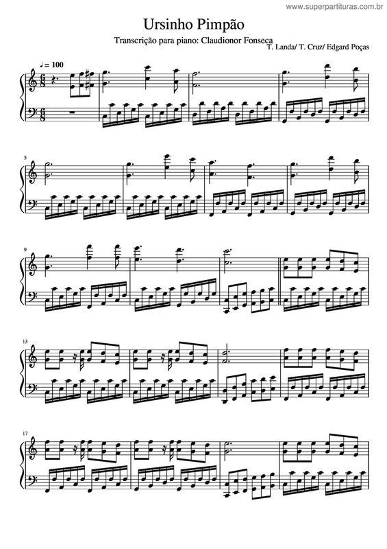 Partitura da música Ursinho Pimpão v.2