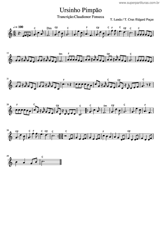 Partitura da música Ursinho Pimpão v.3