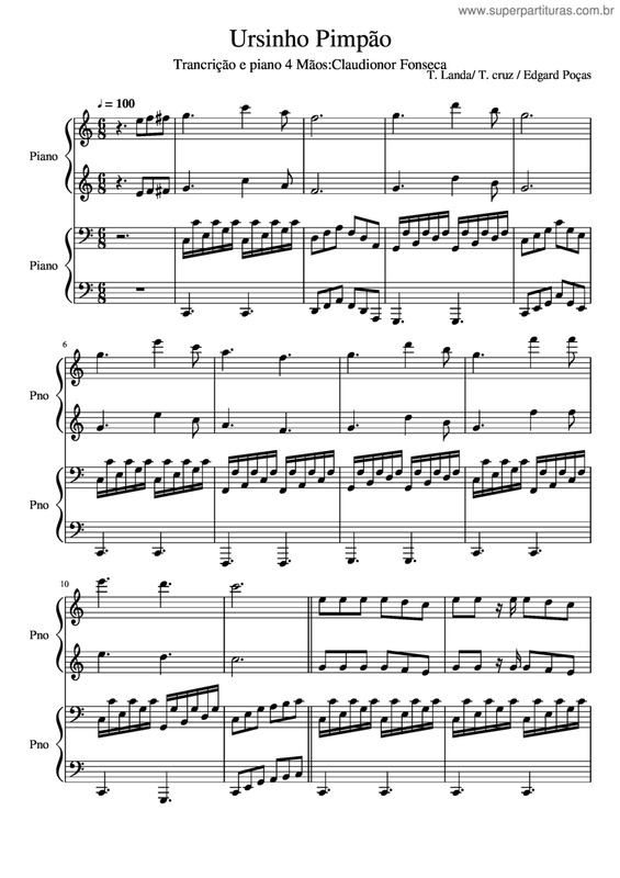 Partitura da música Ursinho Pimpão v.4