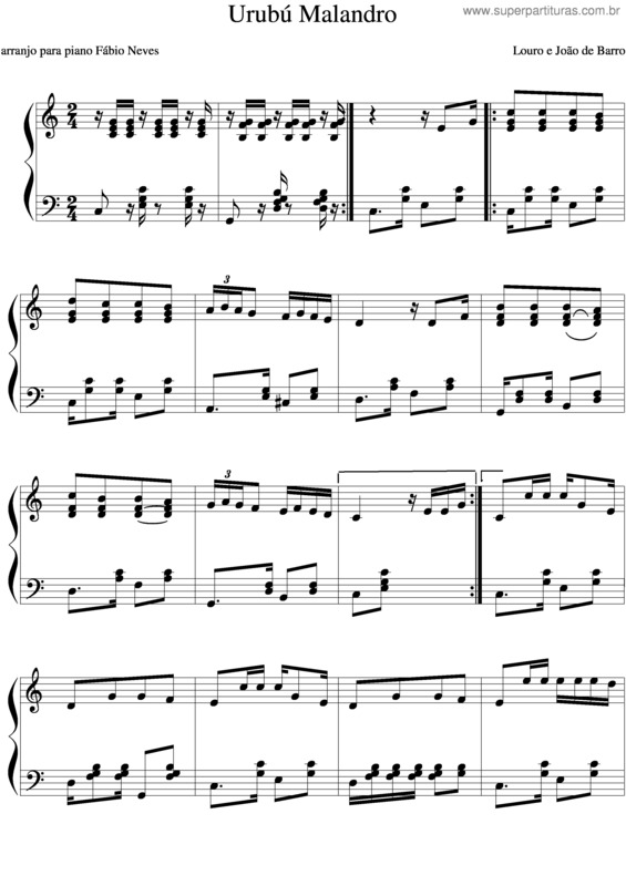 Partitura da música Urubú Malandro