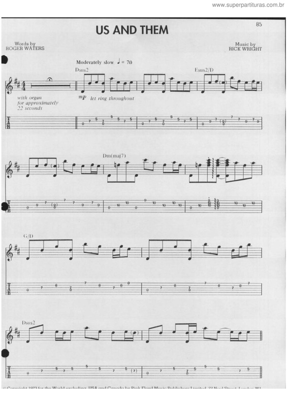 Partitura da música Us and them v.2