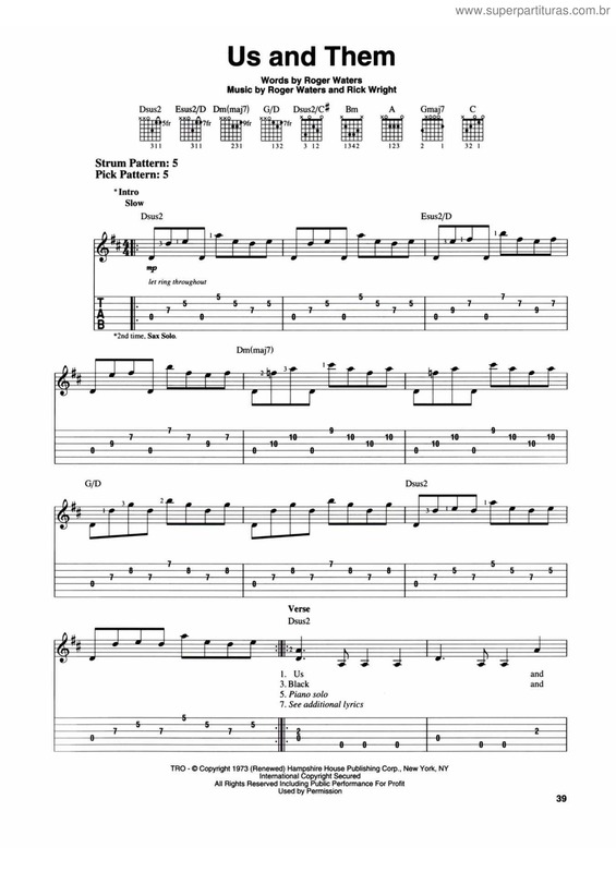 Partitura da música Us and them v.3