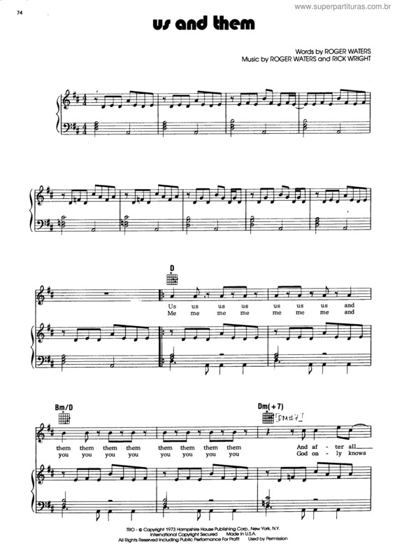 Partitura da música Us And Them v.5