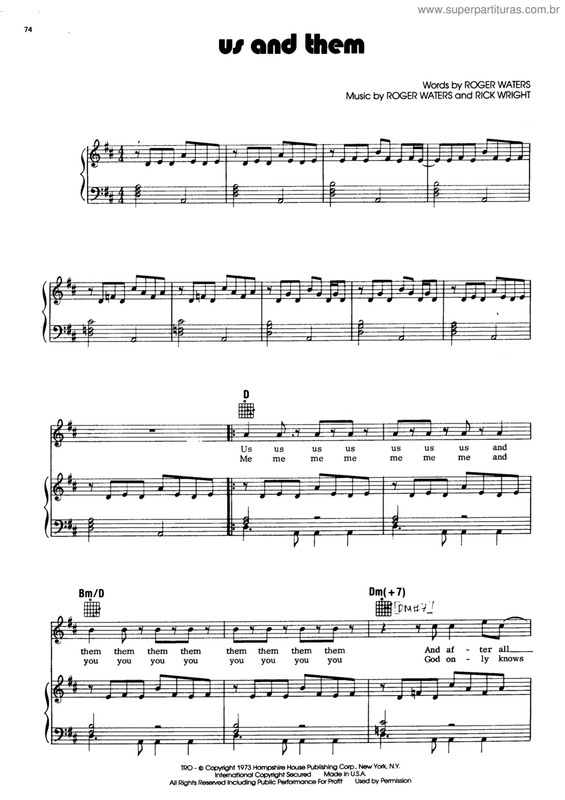 Partitura da música Us and them