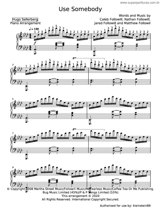 Partitura da música Use Somebody – Kings Of Leon v.3