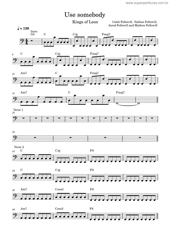 Partitura da música Use Somebody – Kings Of Leon v.5