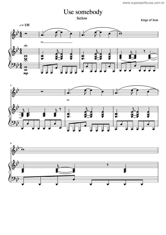 Partitura da música Use Somebody – Kings Of Leon