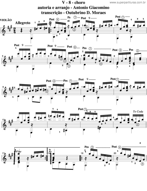 Partitura da música V-8 v.2