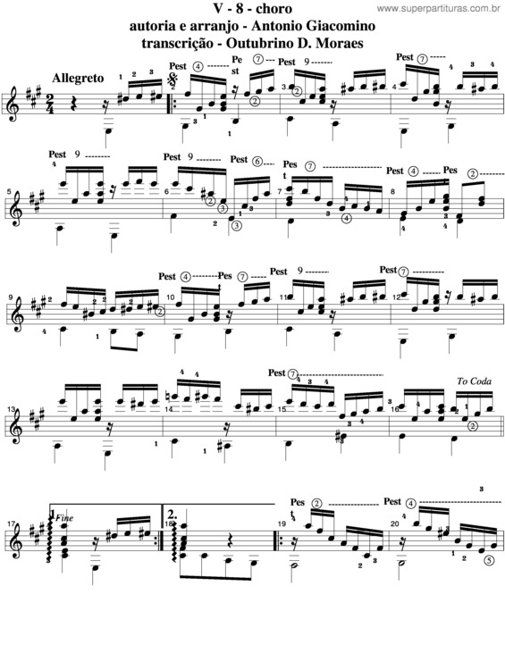 Partitura da música V-8