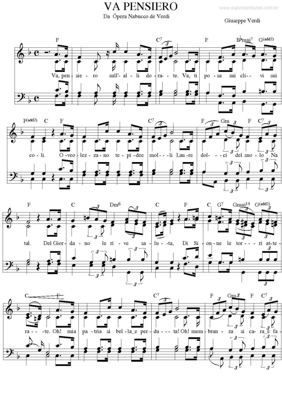 Partitura da música Va Pensiero (Nabucco)