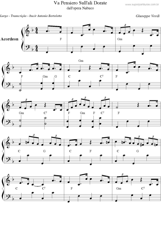 Partitura da música Va Pensiero Sull`ali Dorate