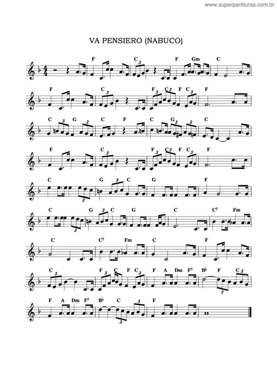 Partitura da música Vá Pensiero