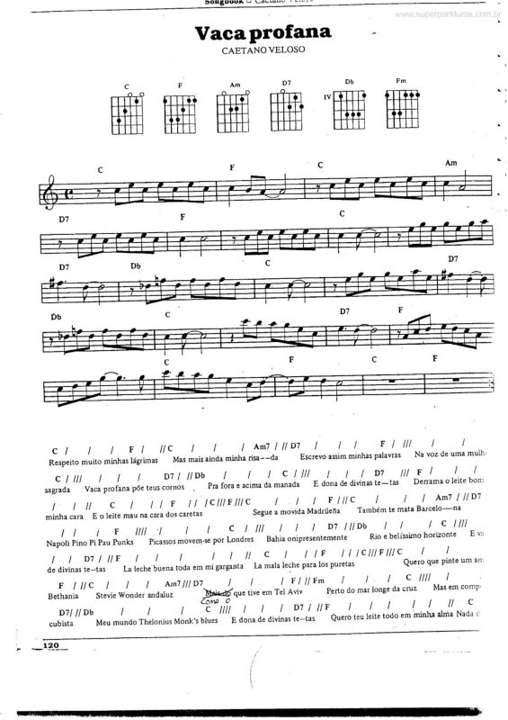 Partitura da música Vaca Profana