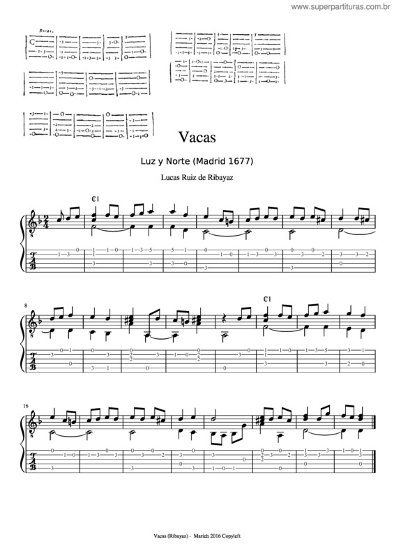 Partitura da música Vacas – Lucas Ruiz De Ribayaz