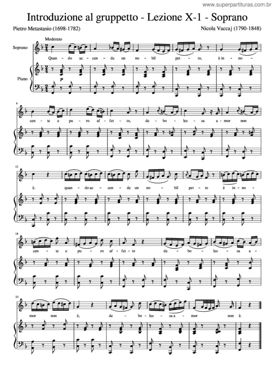 Partitura da música Vaccaj–10A Quando Accende