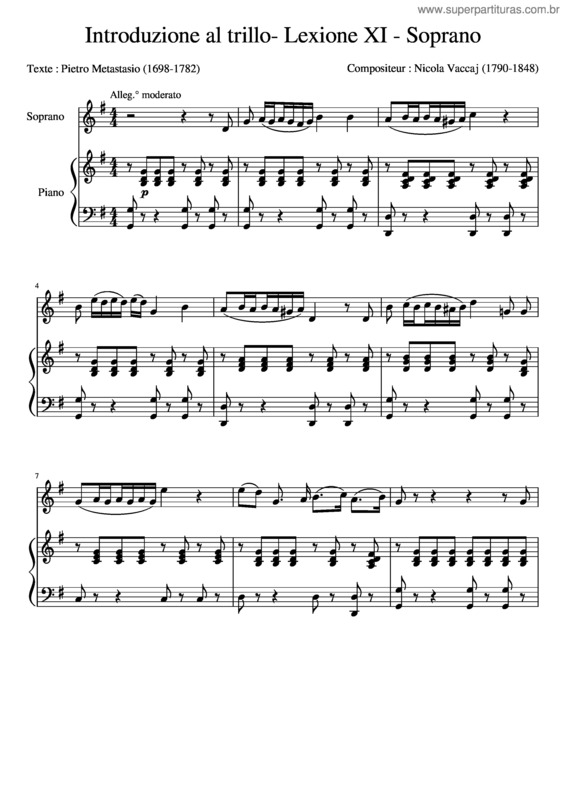 Partitura da música Vaccaj–11 Se Povero Il Ruscello