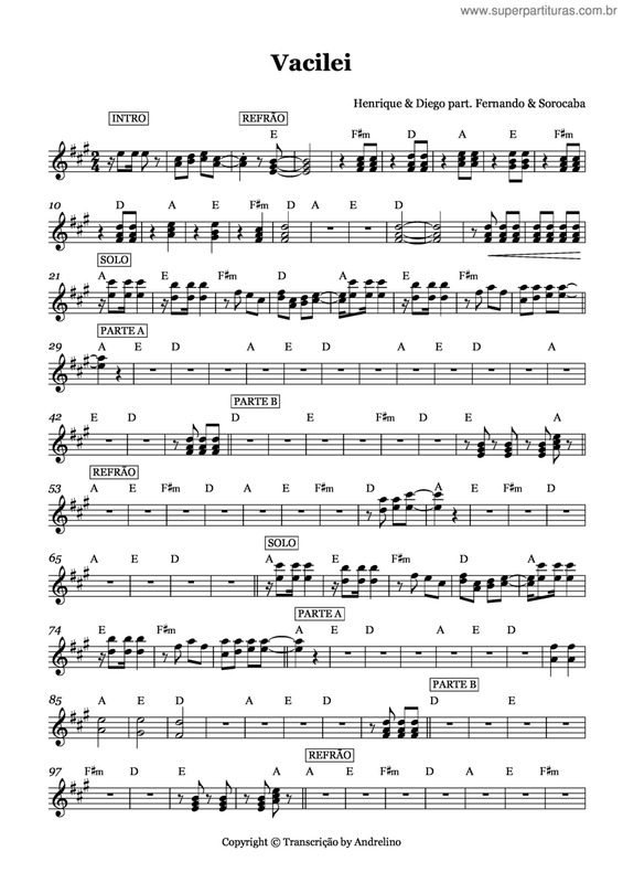 Partitura da música Vacilei