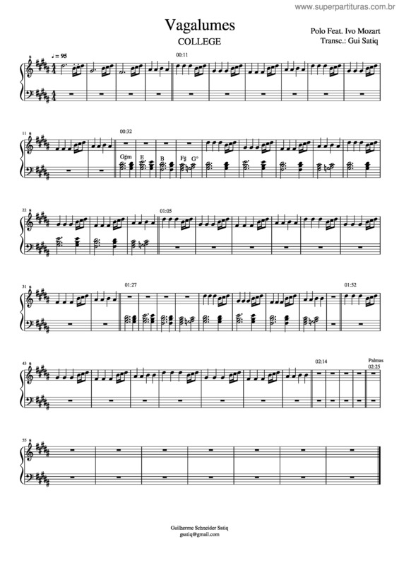 Partitura da música Vagalumes