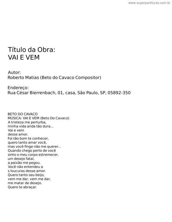 Partitura da música Vai E Vem – Capital Inicial