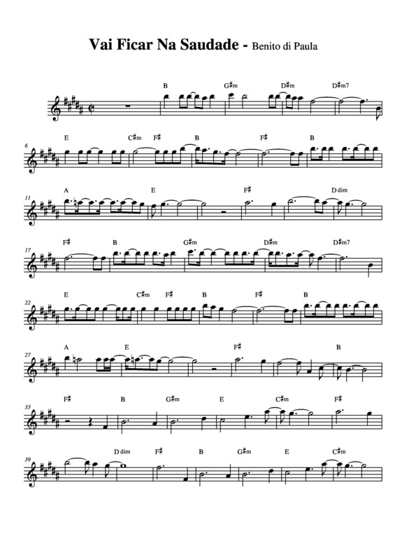 Partitura da música Vai Ficar na Saudade