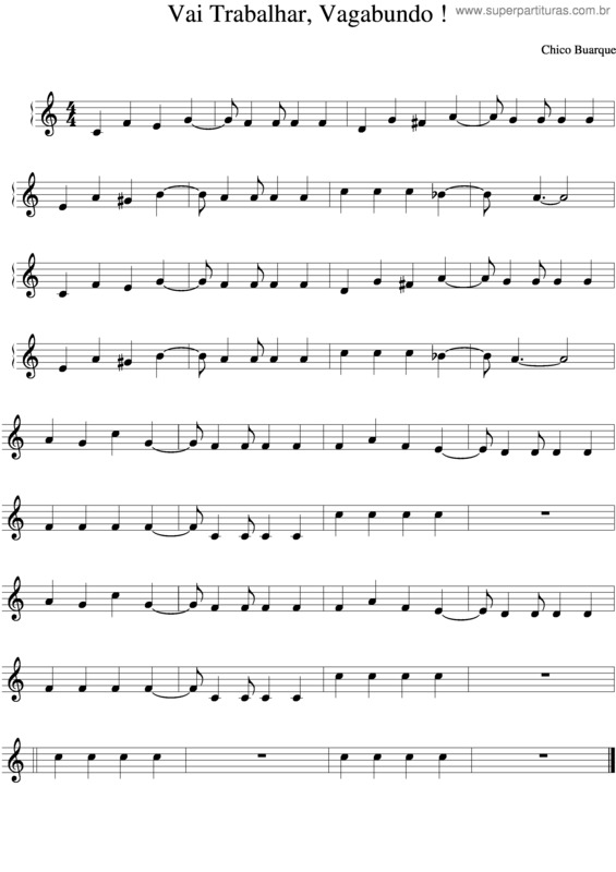 Partitura da música Vai Trabalhar Vagabundo