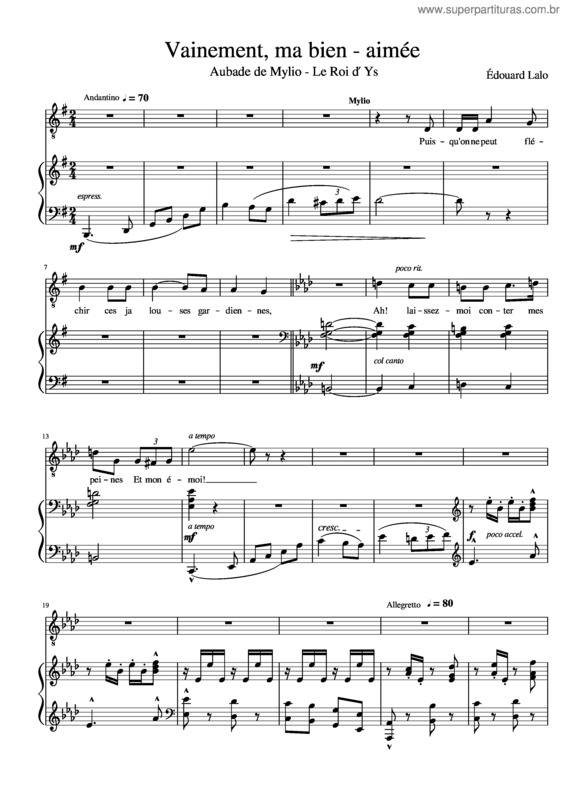 Partitura da música Vainement, Ma Bien Aimée