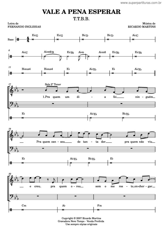 Partitura da música Vale A Pena Esperar – Música De Ricardo Martins, Letra De Fernando Inglesias