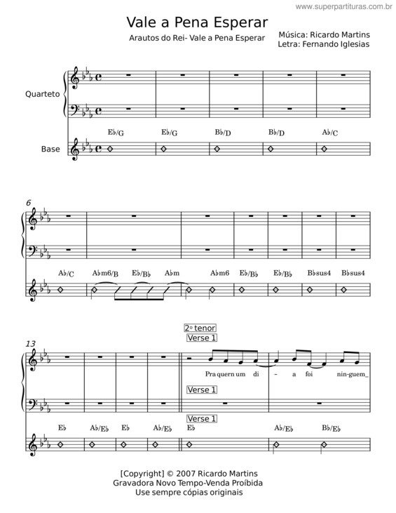 Partitura da música Vale A Pena Esperar – Ricardo Martins