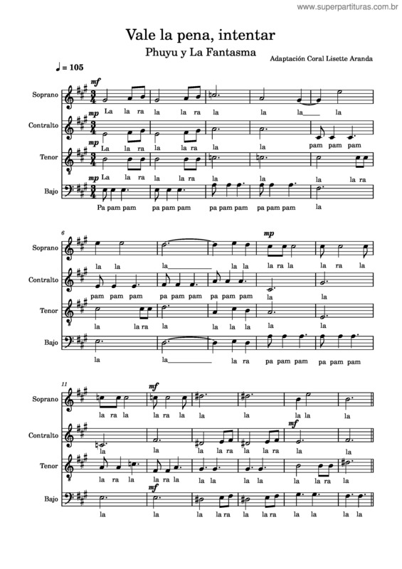 Partitura da música Vale La Pena, Intentar. – Phuyu Y La Fantasma.