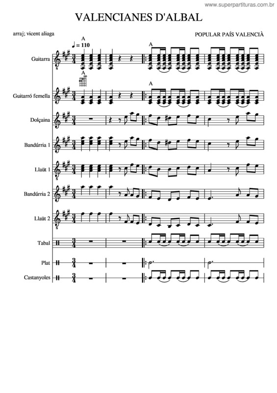 Partitura da música Valencianes D`Albal – Popular Valencià Valencianes D`Albal