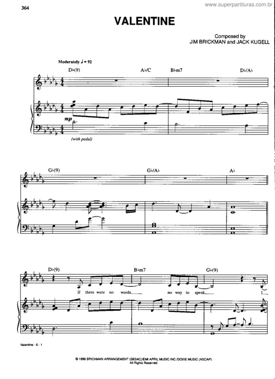 Partitura da música Valentine