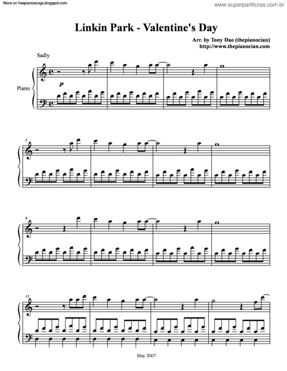 Partitura da música Valentines Day