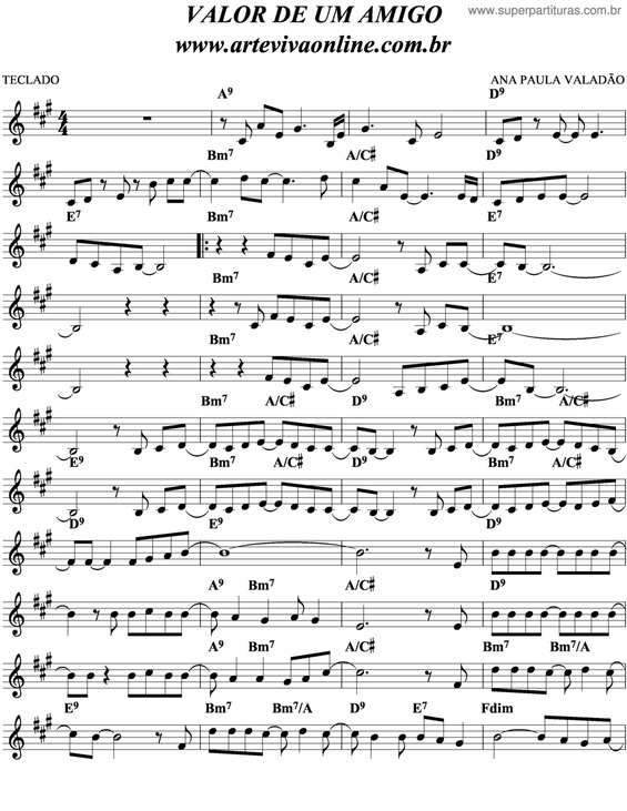 Partitura da música Valor De Um Amigo