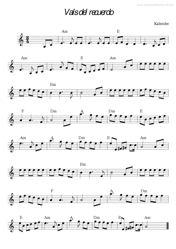 Partitura da música Vals del recuerdo