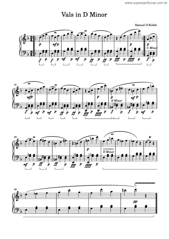 Partitura da música Vals In D Minor – Samuel D Kubik