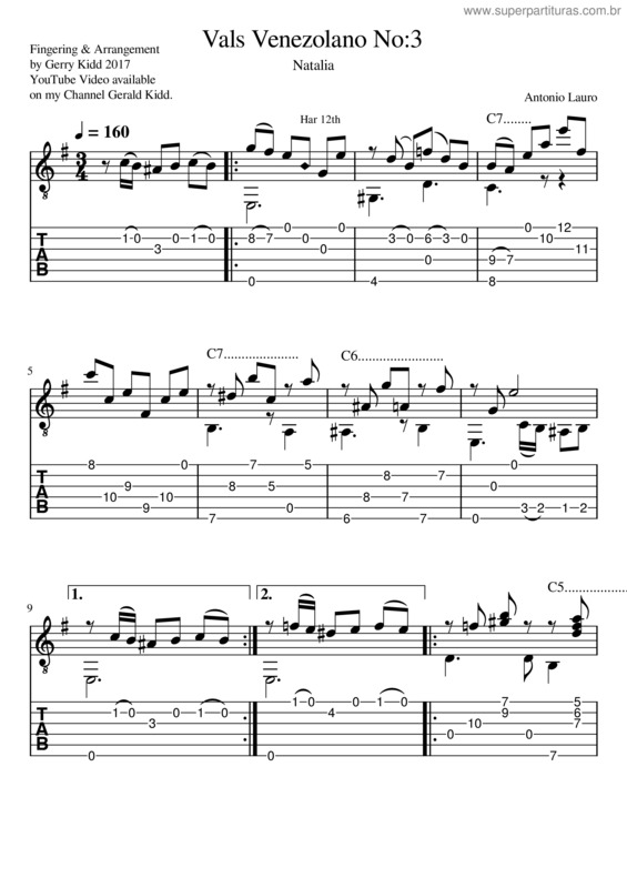 Partitura da música Vals Venezolano – No 3 – Natalia Valse Criollo – Antonio Lauro