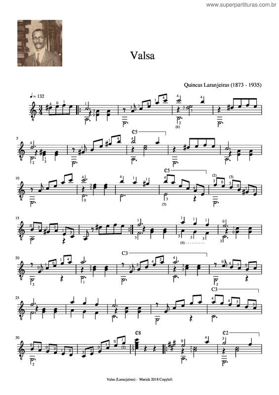 Partitura da música Valsa – Quincas Laranjeiras