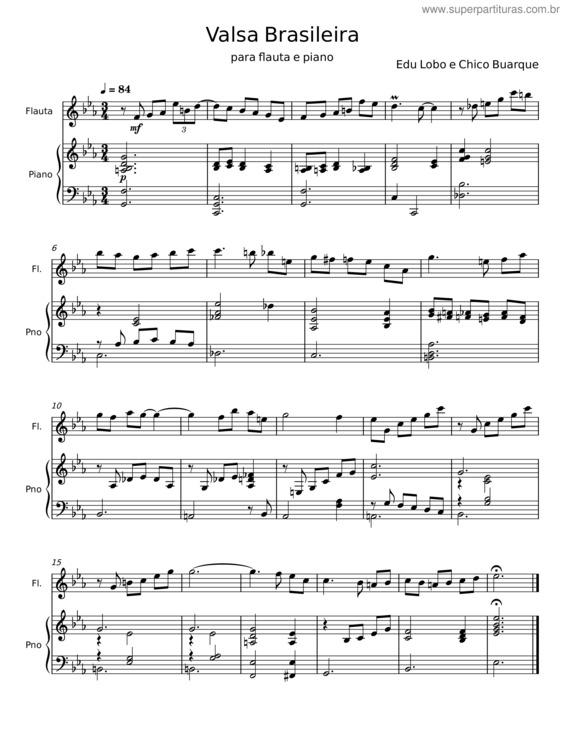 Partitura da música Valsa Brasileira – Edu Lobo