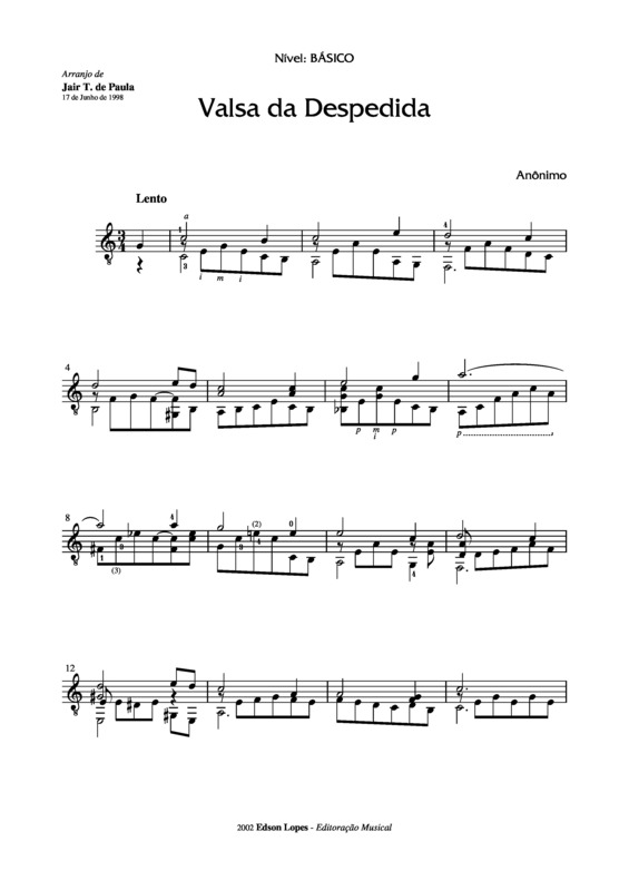 Partitura da música Valsa da Despedida v.3