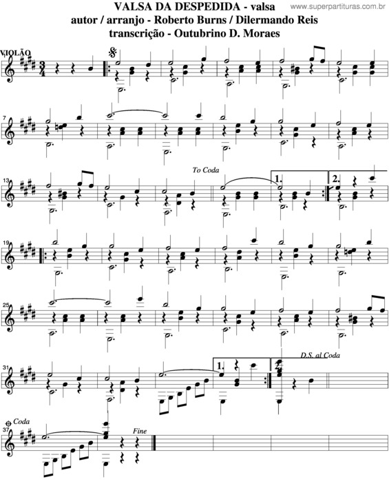 Partitura da música Valsa Da Despedida