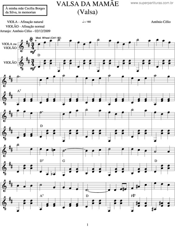 Partitura da música Valsa Da Mamãe